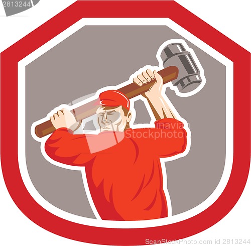 Image of Union Worker Striking Smashhammer Shield Retro