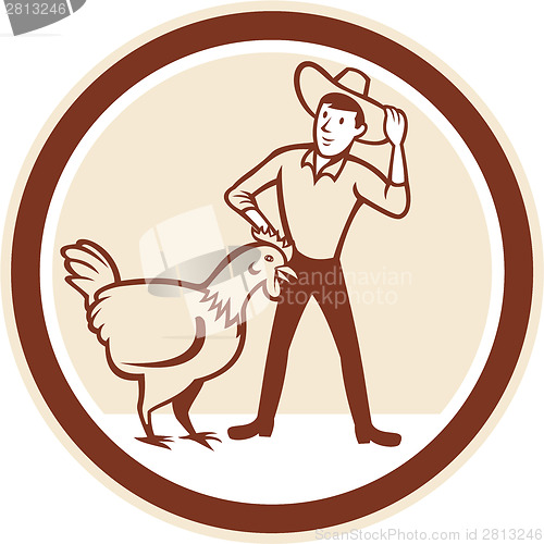 Image of Chicken Farmer Feeder Circle Cartoon