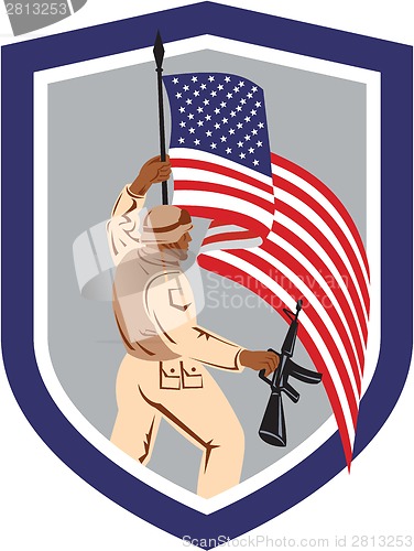 Image of Soldier Military Serviceman Holding Flag Rifle Shield