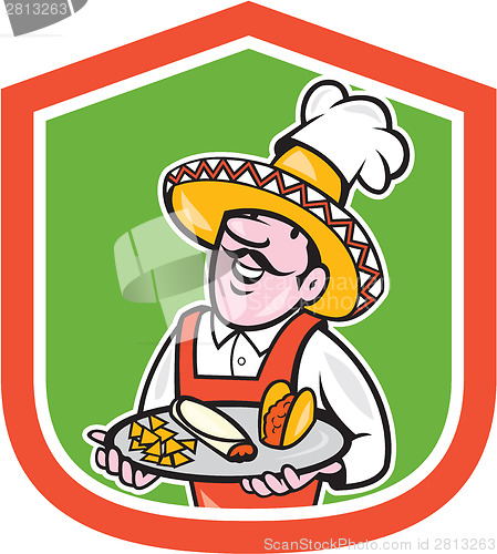 Image of Mexican Chef Cook Shield Cartoon