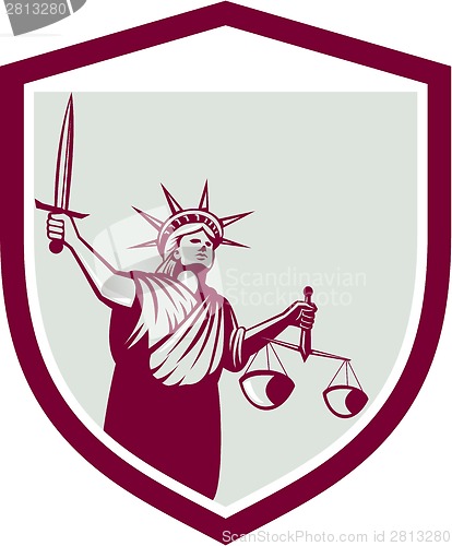 Image of Statue of Liberty Holding Sword Scales Justice Shield