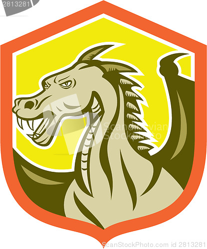 Image of Green Dragon Head Shield Cartoon