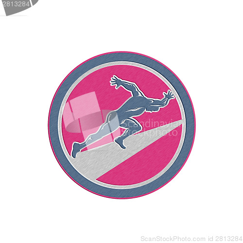 Image of Metallic Sprinter Runner Running Woodcut Retro