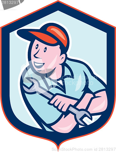 Image of Mechanic Spanner Wrench Shield Cartoon