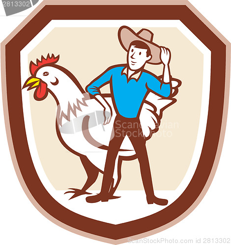 Image of Chicken Farmer Feeder Shield Cartoon