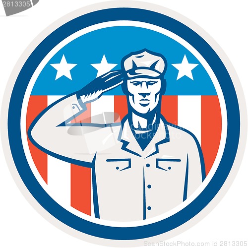 Image of American Soldier Salute Flag Circle Retro