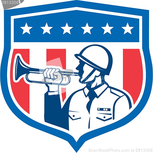 Image of Soldier Blowing Bugle Crest Stars Retro