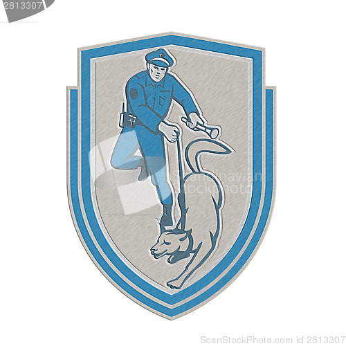 Image of Metallic Policeman With Police Dog Canine Crest Retro