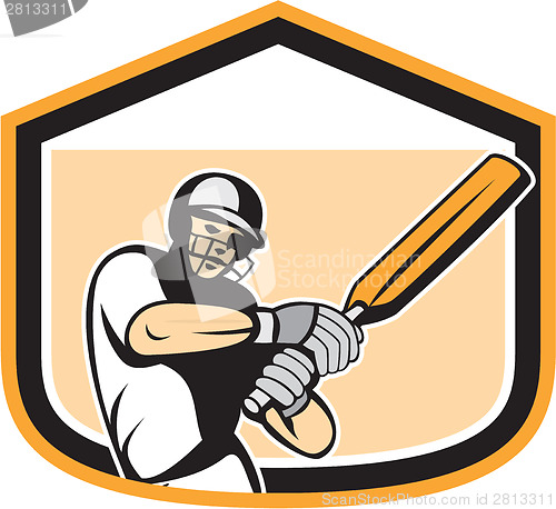 Image of Cricket Player Batsman Batting Shield Cartoon