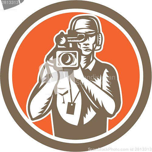 Image of Cameraman Holding Movie Video Camera Circle