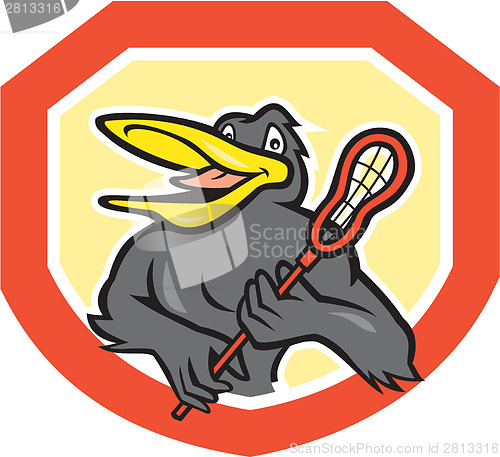 Image of Black Bird Lacrosse Player Shield Cartoon