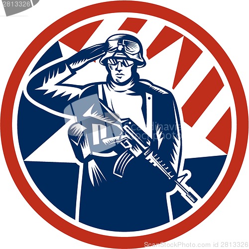 Image of American Soldier Salute Holding Rifle Retro
