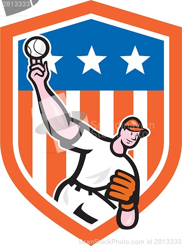 Image of Baseball Pitcher Throw Ball Shield Cartoon