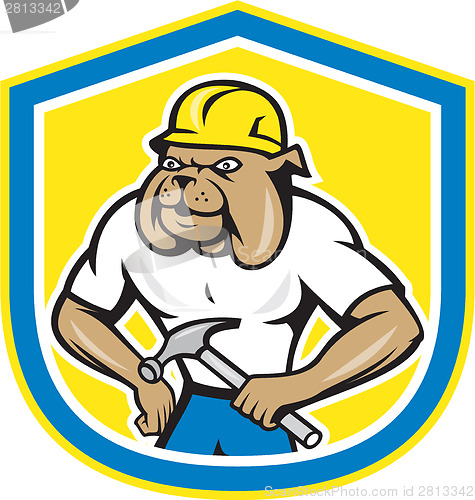 Image of Bulldog Construction Worker Holding Hammer Cartoon