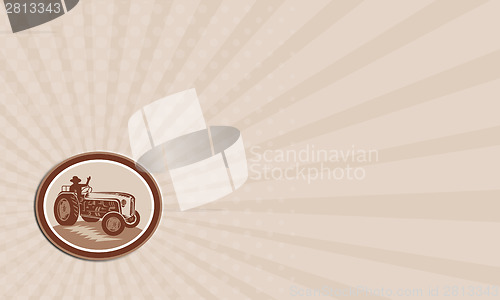 Image of Business card Vintage Farm Tractor Driver Waving Circle Retro