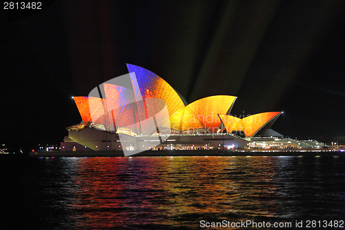 Image of Vibrant moving colour on Sydney Opera House  during Vivid Sydney
