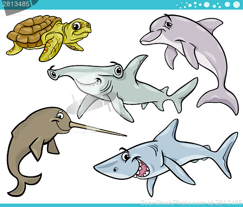 Image of sea life animals set cartoon illustration