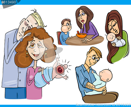 Image of parents and kids cartoon set