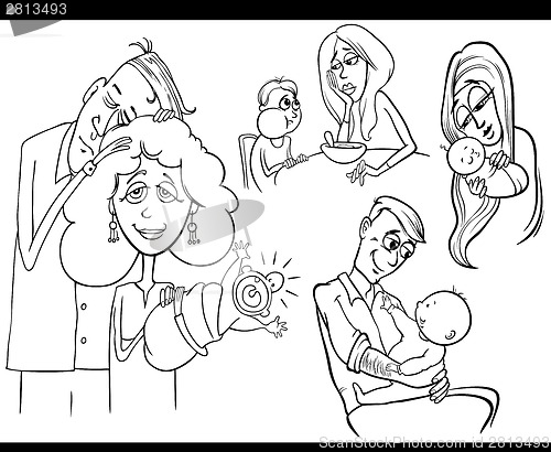 Image of parents and kids set coloring book