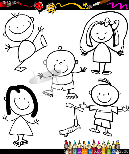 Image of happy kids cartoon coloring book