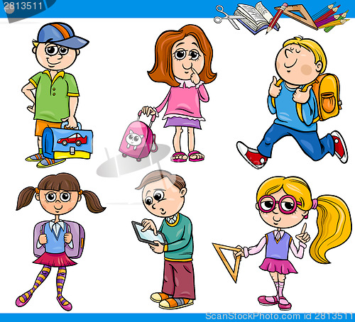 Image of cute primary school children cartoon set