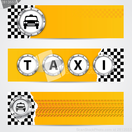 Image of Cool taxi company banner set with metallic elements