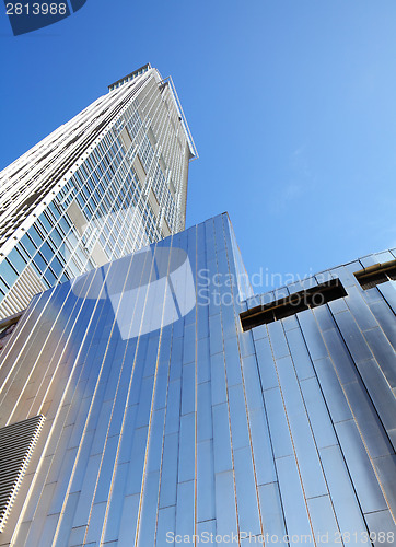 Image of Futuristic modern blue city background