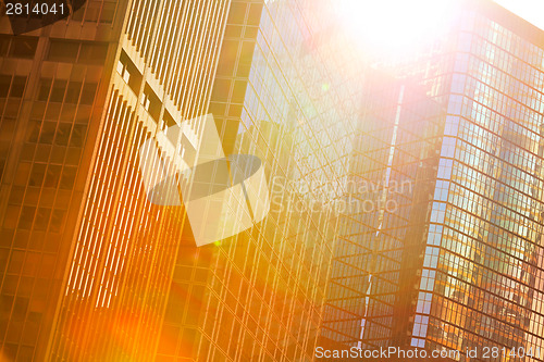 Image of Modern blue glass wall of office building