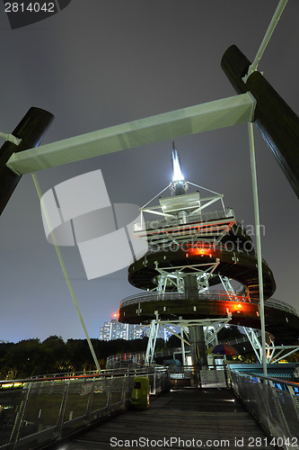 Image of Spiral Lookout Tower in Hong Kong at night