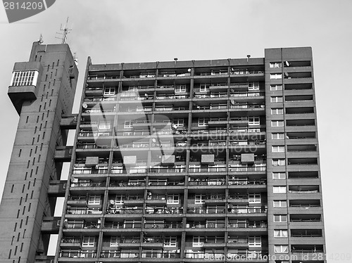 Image of Black and white Trellick Tower in London