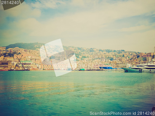 Image of Retro look View of Genoa Italy from the sea