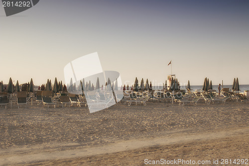 Image of Deckchairs and umbrellas on the adriatic coast