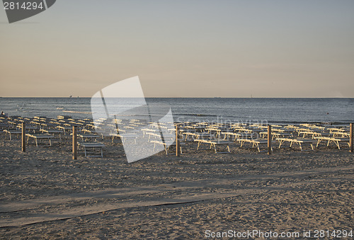 Image of Deckchairs and umbrellas on the adriatic coast