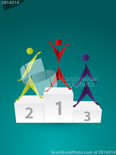 Image of Origami people standing on white podium