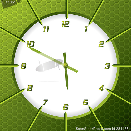 Image of Cool green clock with hexagon background