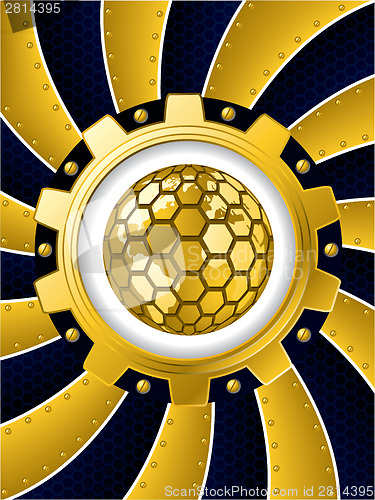 Image of Twirling background with cogwheel and globe 