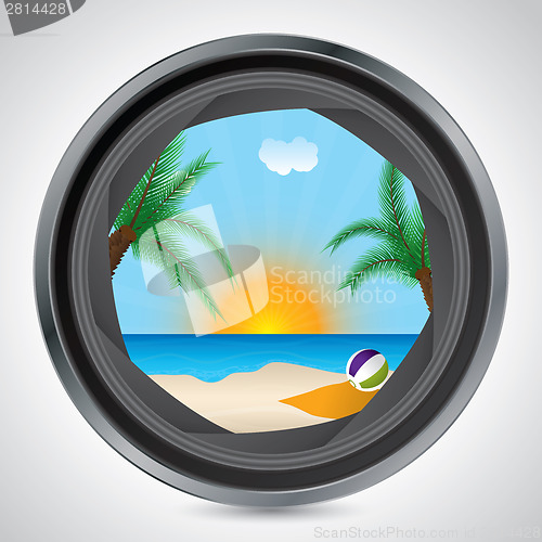 Image of Sunny beach seen through camera lens 