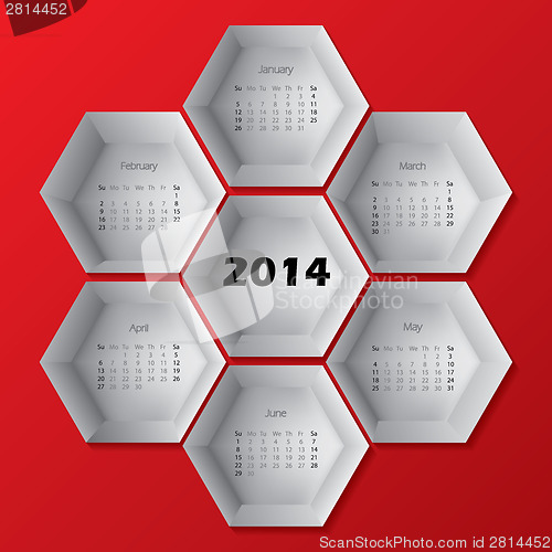 Image of 2014 red hexagon calendar design