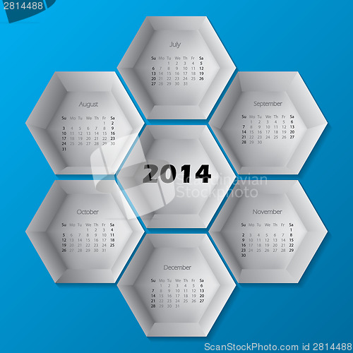 Image of 2014 blue hexagon calendar design
