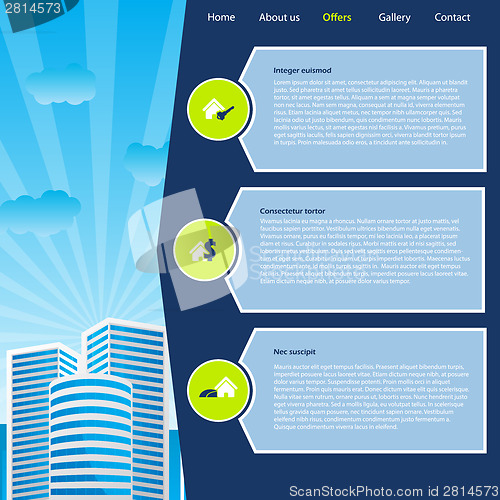 Image of Website template design with cityscape and buying options