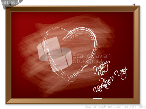 Image of Valentine heart drawn on red chalkboard
