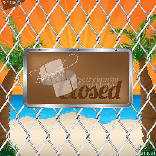 Image of Beach closed sign on wired fence