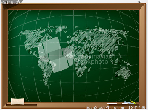 Image of World map drawn on chalcboard