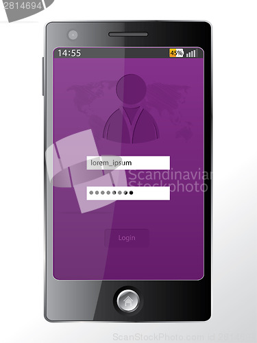 Image of Touch screen cellphone with login screen