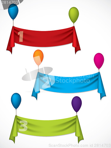 Image of Ribbon infographic design hanging on ballons