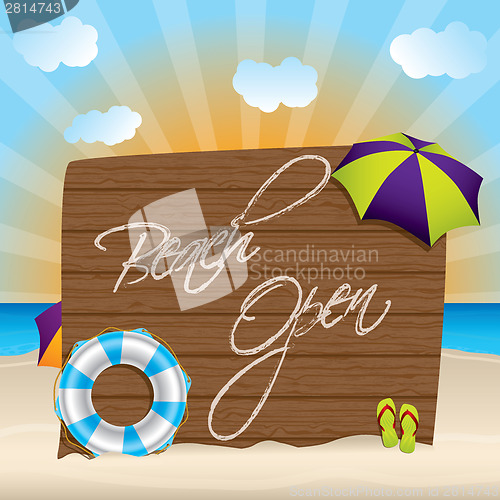 Image of Summer background with beach open sign