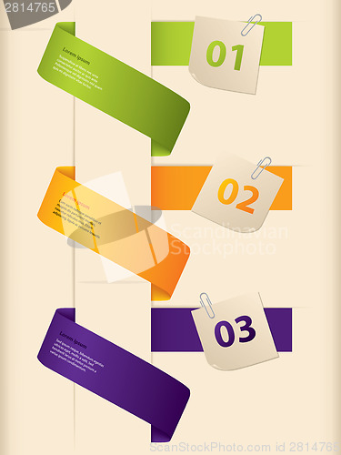 Image of Infographic design with ribbons and notepapers