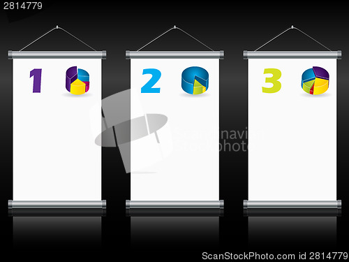 Image of Hanging roll up displays with options