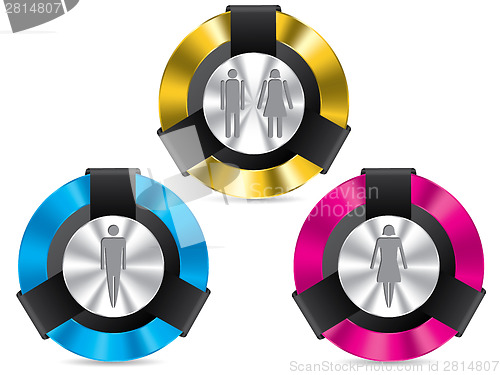 Image of Toilet signs on metallic glossy buttons