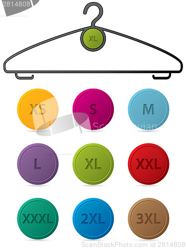 Image of Cloth hanger with buttons showing sizes